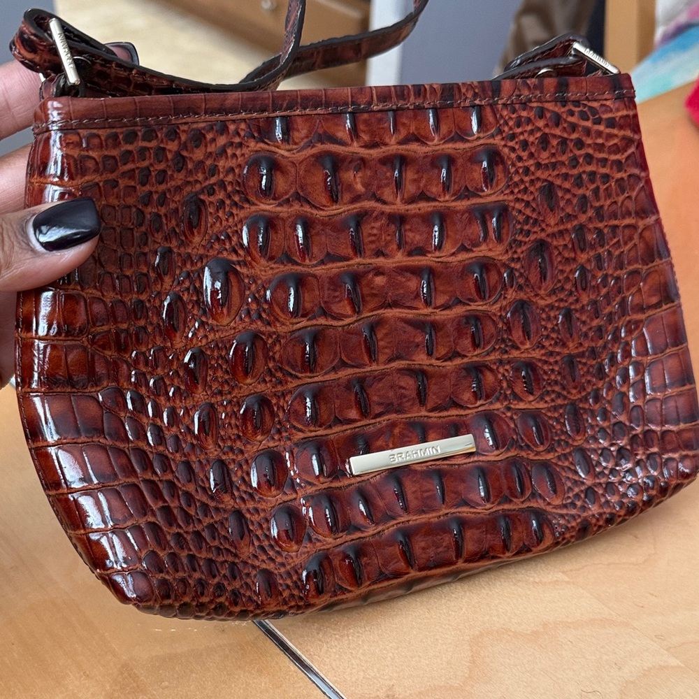 Brahmin Rich Brown Crocodile Embossed Clutch